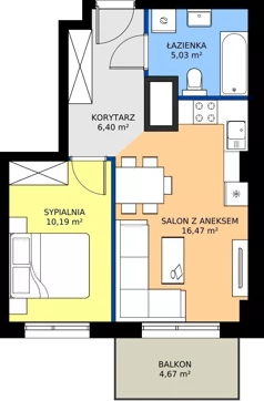 2 pokoje, mieszkanie 38,09 m², piętro 1, oferta nr 3.A.1.03, Murapol RiverSide, Wrocław, Szczepin, ul. Gnieźnieńska
