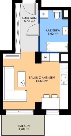 1 pokój, mieszkanie 30,61 m², piętro 1, oferta nr 3.A.1.07, Murapol RiverSide, Wrocław, Szczepin, ul. Gnieźnieńska