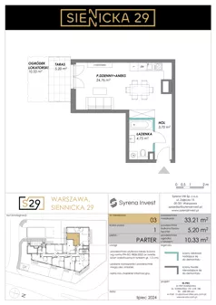 1 pokój, mieszkanie 33,21 m², parter, oferta nr 3, Siennicka 29, Warszawa, Praga Południe, Grochów, ul. Siennicka 29