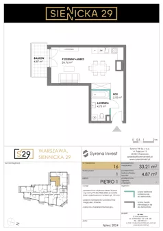 1 pokój, mieszkanie 33,21 m², piętro 1, oferta nr 16, Siennicka 29, Warszawa, Praga Południe, Grochów, ul. Siennicka 29