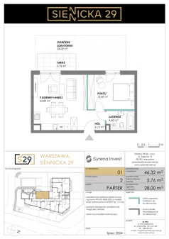 2 pokoje, mieszkanie 46,32 m², parter, oferta nr 1, Siennicka 29, Warszawa, Praga Południe, Grochów, ul. Siennicka 29