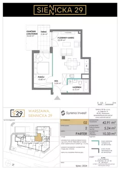 2 pokoje, mieszkanie 42,91 m², parter, oferta nr 2, Siennicka 29, Warszawa, Praga Południe, Grochów, ul. Siennicka 29