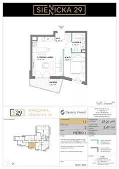 2 pokoje, mieszkanie 37,21 m², piętro 1, oferta nr 11, Siennicka 29, Warszawa, Praga Południe, Grochów, ul. Siennicka 29