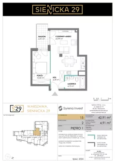 2 pokoje, mieszkanie 42,91 m², piętro 1, oferta nr 15, Siennicka 29, Warszawa, Praga Południe, Grochów, ul. Siennicka 29
