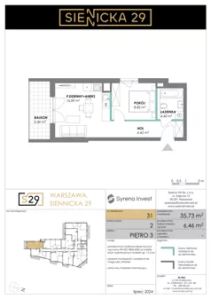 2 pokoje, mieszkanie 35,73 m², piętro 3, oferta nr 31, Siennicka 29, Warszawa, Praga Południe, Grochów, ul. Siennicka 29