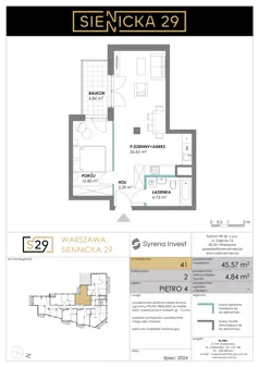 2 pokoje, mieszkanie 45,57 m², piętro 4, oferta nr 41, Siennicka 29, Warszawa, Praga Południe, Grochów, ul. Siennicka 29