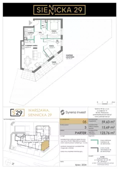 3 pokoje, mieszkanie 59,63 m², parter, oferta nr 5, Siennicka 29, Warszawa, Praga Południe, Grochów, ul. Siennicka 29