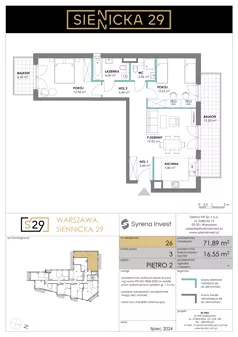 3 pokoje, mieszkanie 71,89 m², piętro 2, oferta nr 26, Siennicka 29, Warszawa, Praga Południe, Grochów, ul. Siennicka 29