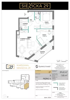 3 pokoje, mieszkanie 59,63 m², piętro 3, oferta nr 27, Siennicka 29, Warszawa, Praga Południe, Grochów, ul. Siennicka 29