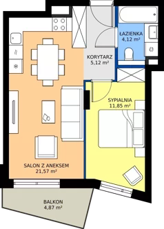 2 pokoje, mieszkanie 42,56 m², piętro 1, oferta nr 10, Siennicka 29, Warszawa, Praga Południe, Grochów, ul. Siennicka 29