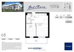 2 pokoje, apartament 39,29 m², piętro 1, oferta nr C101 rynek wtórny, Bel Mare, Międzyzdroje, ul. Nowomyśliwska