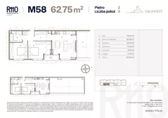3 pokoje, mieszkanie 62,75 m², piętro 2, oferta nr 58, Radzikowskiego 110, Kraków, Prądnik Biały, Azory, ul. Radzikowskiego 110