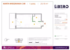 1 pokój, mieszkanie 29,18 m², piętro 1, oferta nr C.08, Osiedle Libero, Warszawa, Białołęka, Grodzisk, ul. Głębocka