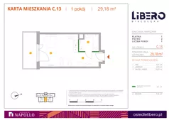 1 pokój, mieszkanie 29,18 m², piętro 2, oferta nr C.13, Osiedle Libero, Warszawa, Białołęka, Grodzisk, ul. Głębocka