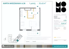 1 pokój, mieszkanie 35,42 m², piętro 6, oferta nr A.36, Osiedle MONO, Warszawa, Białołęka, Tarchomin, ul. Odkryta 53