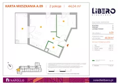 2 pokoje, mieszkanie 44,04 m², piętro 2, oferta nr A.09, Osiedle Libero, Warszawa, Białołęka, Grodzisk, ul. Głębocka