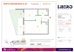 2 pokoje, mieszkanie 44,83 m², parter, oferta nr A.33, Osiedle Libero, Warszawa, Białołęka, Grodzisk, ul. Głębocka