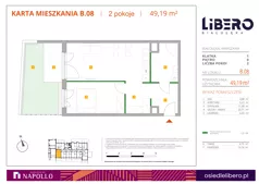 2 pokoje, mieszkanie 49,19 m², parter, oferta nr B.08, Osiedle Libero, Warszawa, Białołęka, Grodzisk, ul. Głębocka
