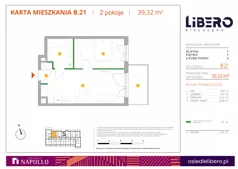 2 pokoje, mieszkanie 39,32 m², piętro 1, oferta nr B.21, Osiedle Libero, Warszawa, Białołęka, Grodzisk, ul. Głębocka