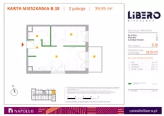 2 pokoje, mieszkanie 39,95 m², piętro 3, oferta nr B.38, Osiedle Libero, Warszawa, Białołęka, Grodzisk, ul. Głębocka