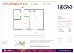 2 pokoje, mieszkanie 41,71 m², piętro 4, oferta nr B.50, Osiedle Libero, Warszawa, Białołęka, Grodzisk, ul. Głębocka