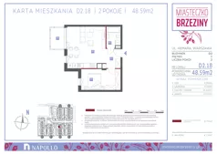 2 pokoje, mieszkanie 48,46 m², piętro 1, oferta nr D2.18, Miasteczko Brzeziny II, Warszawa, Białołęka, Brzeziny, ul. Hemara