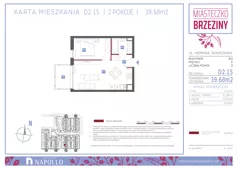 2 pokoje, mieszkanie 39,80 m², piętro 1, oferta nr D2.15, Miasteczko Brzeziny II, Warszawa, Białołęka, Brzeziny, ul. Hemara