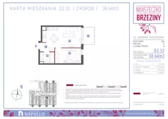 2 pokoje, mieszkanie 39,52 m², piętro 2, oferta nr D2.32, Miasteczko Brzeziny II, Warszawa, Białołęka, Brzeziny, ul. Hemara
