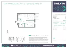 2 pokoje, mieszkanie 39,15 m², piętro 2, oferta nr A.66, Osiedle Salvia, Warszawa, Białołęka, Kobiałka, ul. Mańkowska