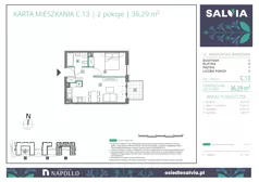 2 pokoje, mieszkanie 36,29 m², piętro 1, oferta nr C.13, Osiedle Salvia, Warszawa, Białołęka, Kobiałka, ul. Mańkowska