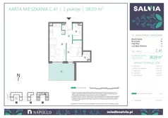 2 pokoje, mieszkanie 38,09 m², parter, oferta nr C.41, Osiedle Salvia, Warszawa, Białołęka, Kobiałka, ul. Mańkowska