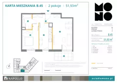 2 pokoje, mieszkanie 51,93 m², piętro 1, oferta nr B.45, Osiedle MONO, Warszawa, Białołęka, Tarchomin, ul. Odkryta 53