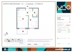 2 pokoje, mieszkanie 37,89 m², piętro 3, oferta nr 14, UNO Bemowo, Warszawa, Bemowo, Bemowo-Lotnisko, ul. Powstańców Śląskich