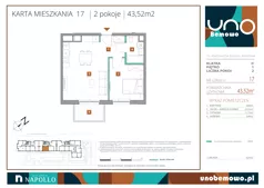 2 pokoje, mieszkanie 43,52 m², piętro 1, oferta nr 17, UNO Bemowo, Warszawa, Bemowo, Bemowo-Lotnisko, ul. Powstańców Śląskich