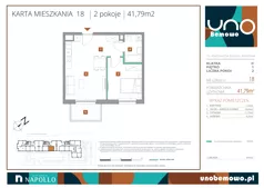2 pokoje, mieszkanie 41,79 m², piętro 1, oferta nr 18, UNO Bemowo, Warszawa, Bemowo, Bemowo-Lotnisko, ul. Powstańców Śląskich