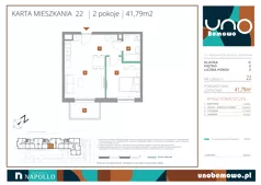 2 pokoje, mieszkanie 41,79 m², piętro 2, oferta nr 22, UNO Bemowo, Warszawa, Bemowo, Bemowo-Lotnisko, ul. Powstańców Śląskich