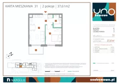 2 pokoje, mieszkanie 37,61 m², piętro 4, oferta nr 31, UNO Bemowo, Warszawa, Bemowo, Bemowo-Lotnisko, ul. Powstańców Śląskich