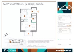 2 pokoje, mieszkanie 40,26 m², piętro 5, oferta nr 35, UNO Bemowo, Warszawa, Bemowo, Bemowo-Lotnisko, ul. Powstańców Śląskich