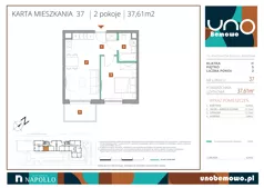 2 pokoje, mieszkanie 37,61 m², piętro 5, oferta nr 37, UNO Bemowo, Warszawa, Bemowo, Bemowo-Lotnisko, ul. Powstańców Śląskich