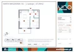 2 pokoje, mieszkanie 37,39 m², piętro 1, oferta nr 55, UNO Bemowo, Warszawa, Bemowo, Bemowo-Lotnisko, ul. Powstańców Śląskich