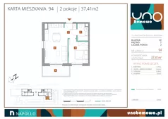 2 pokoje, mieszkanie 37,41 m², piętro 7, oferta nr 94, UNO Bemowo, Warszawa, Bemowo, Bemowo-Lotnisko, ul. Powstańców Śląskich