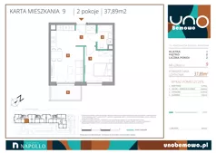 2 pokoje, mieszkanie 37,89 m², piętro 2, oferta nr 09, UNO Bemowo, Warszawa, Bemowo, Bemowo-Lotnisko, ul. Powstańców Śląskich