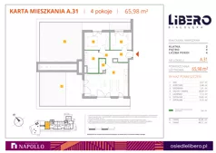 3 pokoje, mieszkanie 65,98 m², piętro 4, oferta nr A.31, Osiedle Libero, Warszawa, Białołęka, Grodzisk, ul. Głębocka