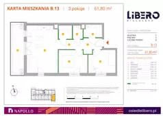 3 pokoje, mieszkanie 61,80 m², piętro 1, oferta nr B.13, Osiedle Libero, Warszawa, Białołęka, Grodzisk, ul. Głębocka