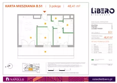 3 pokoje, mieszkanie 48,41 m², piętro 4, oferta nr B.51, Osiedle Libero, Warszawa, Białołęka, Grodzisk, ul. Głębocka