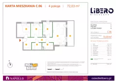 3 pokoje, mieszkanie 71,98 m², piętro 1, oferta nr C.06, Osiedle Libero, Warszawa, Białołęka, Grodzisk, ul. Głębocka