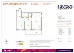 3 pokoje, mieszkanie 61,42 m², piętro 1, oferta nr C.07, Osiedle Libero, Warszawa, Białołęka, Grodzisk, ul. Głębocka