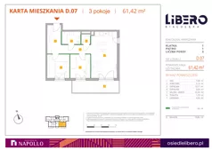 3 pokoje, mieszkanie 61,42 m², piętro 1, oferta nr D.07, Osiedle Libero, Warszawa, Białołęka, Grodzisk, ul. Głębocka