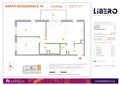 3 pokoje, mieszkanie 63,01 m², piętro 1, oferta nr E.14, Osiedle Libero, Warszawa, Białołęka, Grodzisk, ul. Głębocka