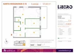 3 pokoje, mieszkanie 57,55 m², piętro 1, oferta nr E.15, Osiedle Libero, Warszawa, Białołęka, Grodzisk, ul. Głębocka